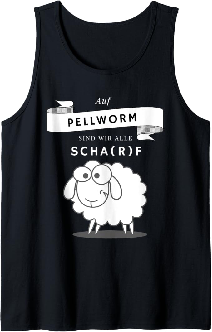 Gestaltungsbeispiel für ein schwarzes Tanktop mit Pellworm-Motiv und Schaf